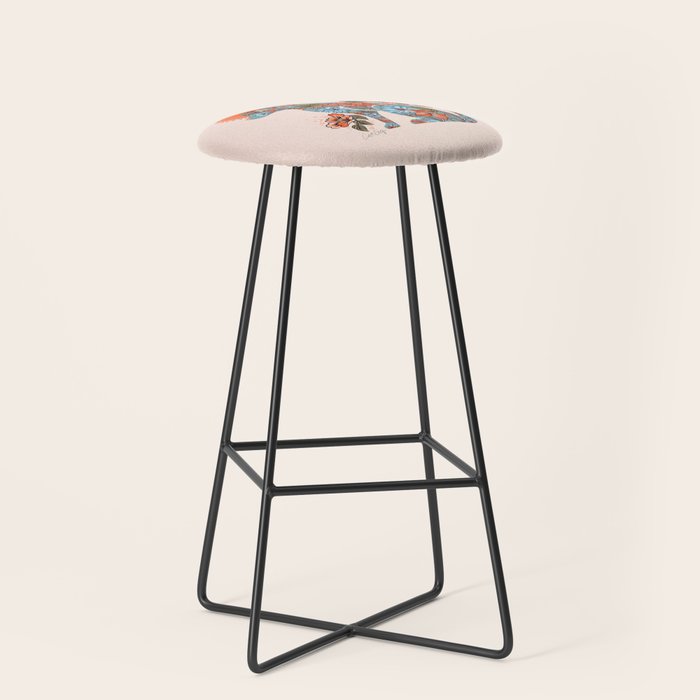Porcelain Floral Dog - Blue & Coral Stool Gallery Image 1