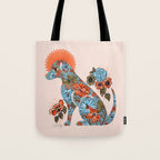 Porcelain Floral Dog - Blue & Coral Tote Bag Gallery Image 1