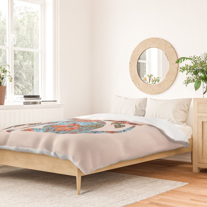 Porcelain Floral Dog - Blue & Coral Duvet Cover Gallery Image 2