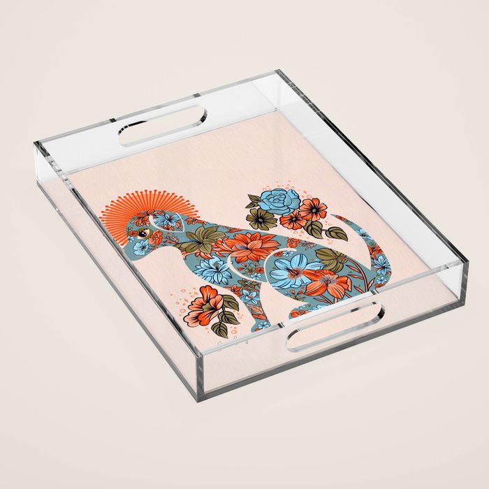 Porcelain Floral Dog - Blue & Coral Acrylic Tray Gallery Image 1