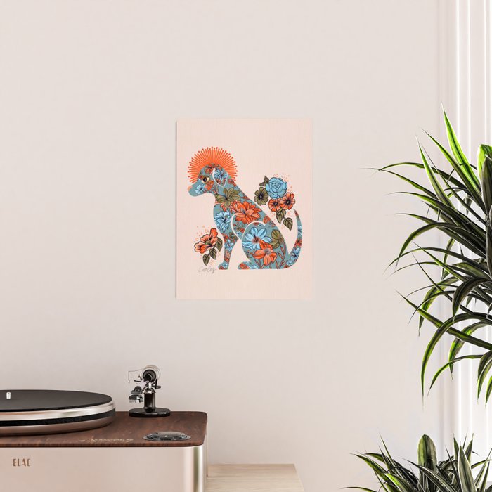 Porcelain Floral Dog - Blue & Coral Poster Gallery Image 2
