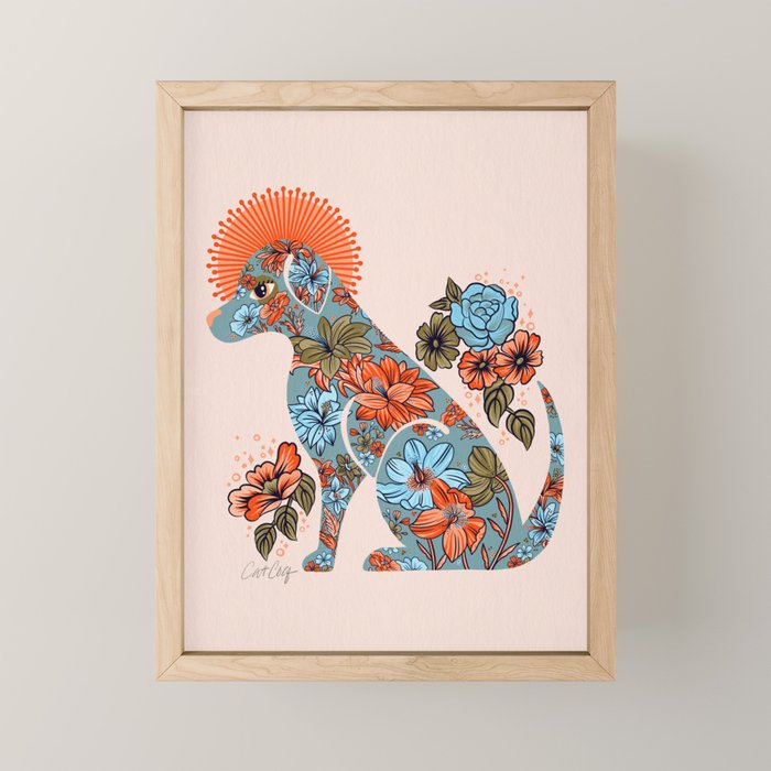 Porcelain Floral Dog - Blue & Coral Mini Art Print Gallery Image 1