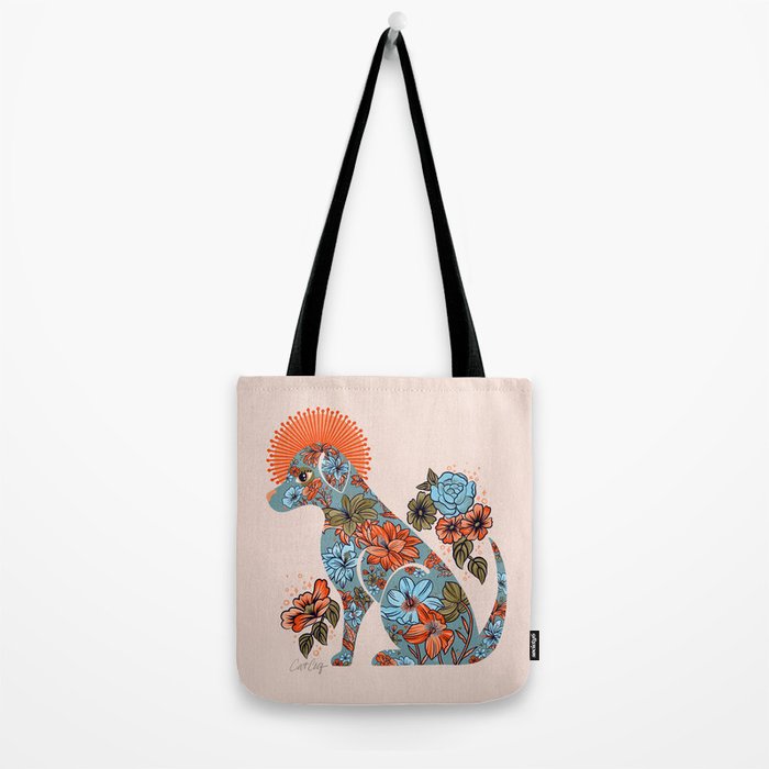 Porcelain Floral Dog - Blue & Coral Tote Bag Gallery Image 2