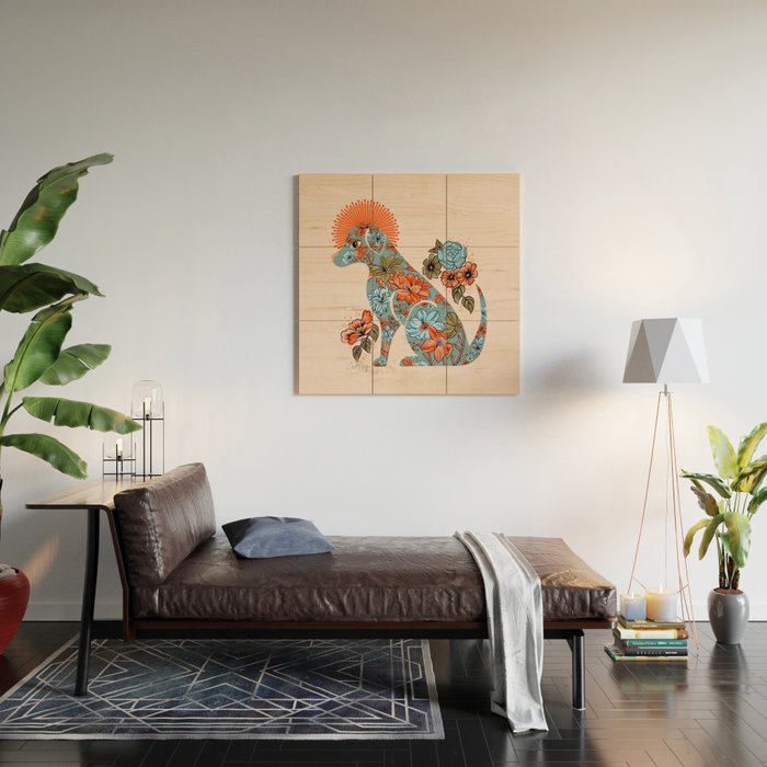 Porcelain Floral Dog - Blue & Coral Wood Wall Art Gallery Image 2