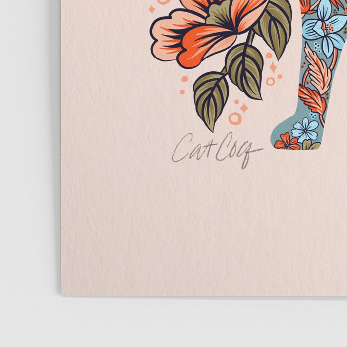 Porcelain Floral Dog - Blue & Coral Poster Gallery Image 3