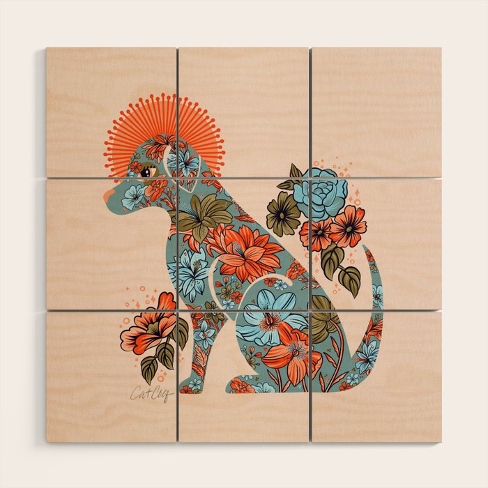 Porcelain Floral Dog - Blue & Coral Wood Wall Art Gallery Image 1