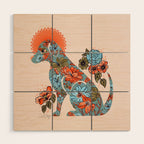 Porcelain Floral Dog - Blue & Coral Wood Wall Art Gallery Image 1