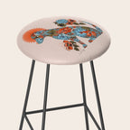 Porcelain Floral Dog - Blue & Coral Stool Gallery Image 2