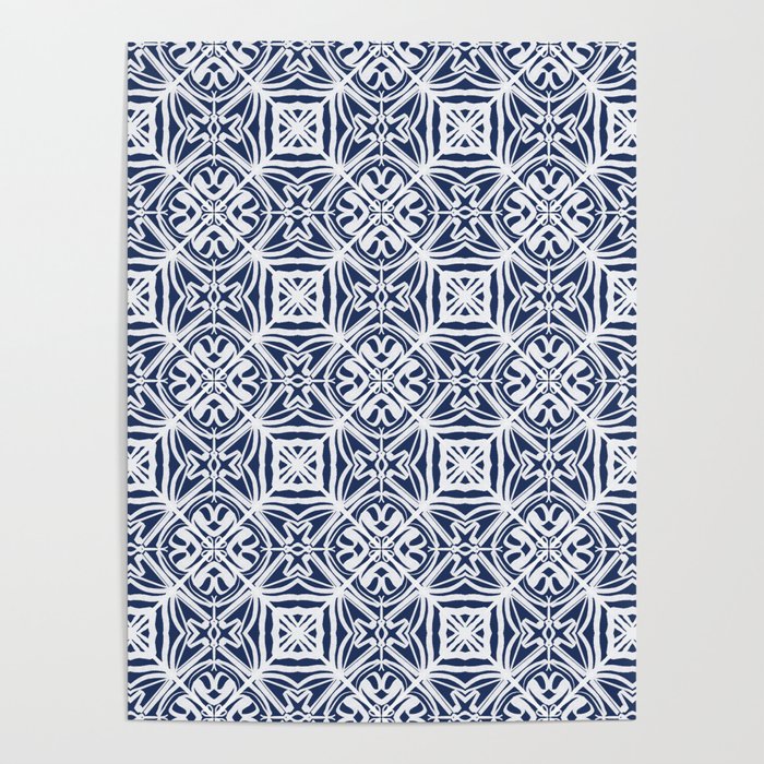 Blue tile brushstroke pattern Poster Gallery Image 4
