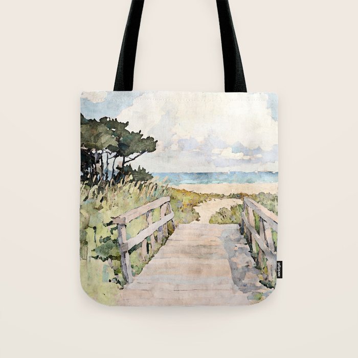 Boardwalk to the Sea Watercolor  Tote Bag Gallery Image 1