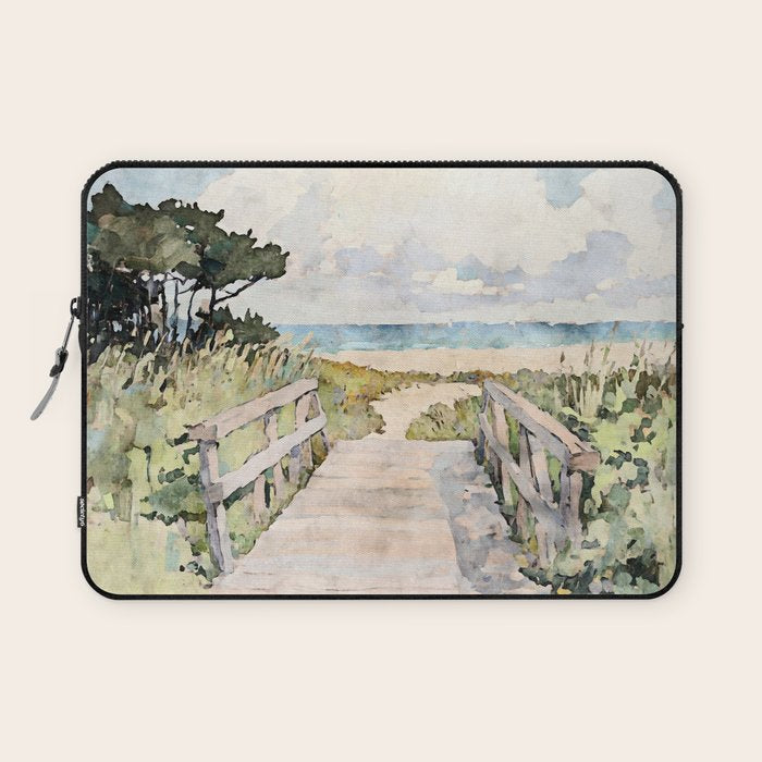 Boardwalk to the Sea Watercolor  Laptop Sleeve Gallery Image 1
