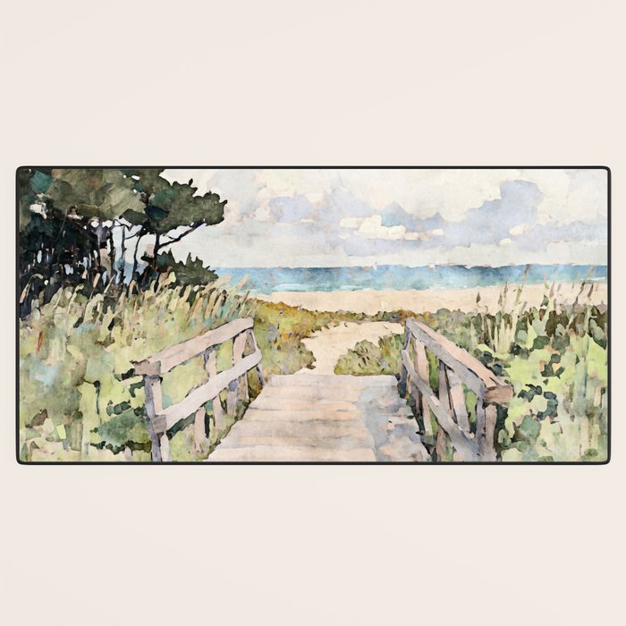 Boardwalk to the Sea Watercolor  Desk Mat Gallery Image 3