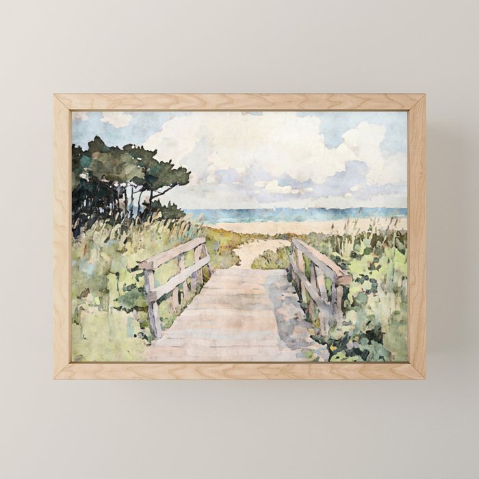 Boardwalk to the Sea Watercolor  Mini Art Print Gallery Image 1