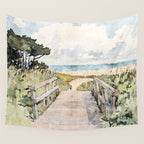Boardwalk to the Sea Watercolor  Wall Tapestry Gallery Image 4
