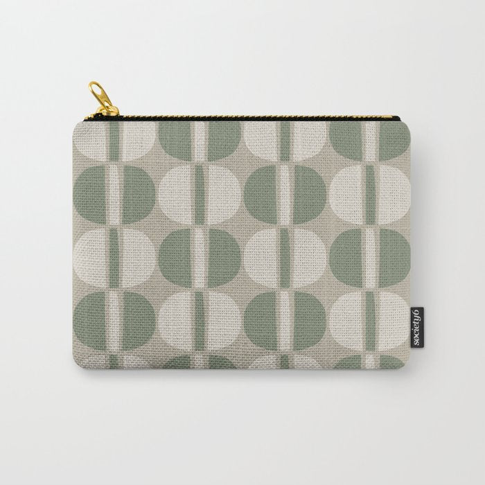 Mid Century Modern Geometric Pattern 176 Sage Green and Beige Carry All Pouch Gallery Image 1