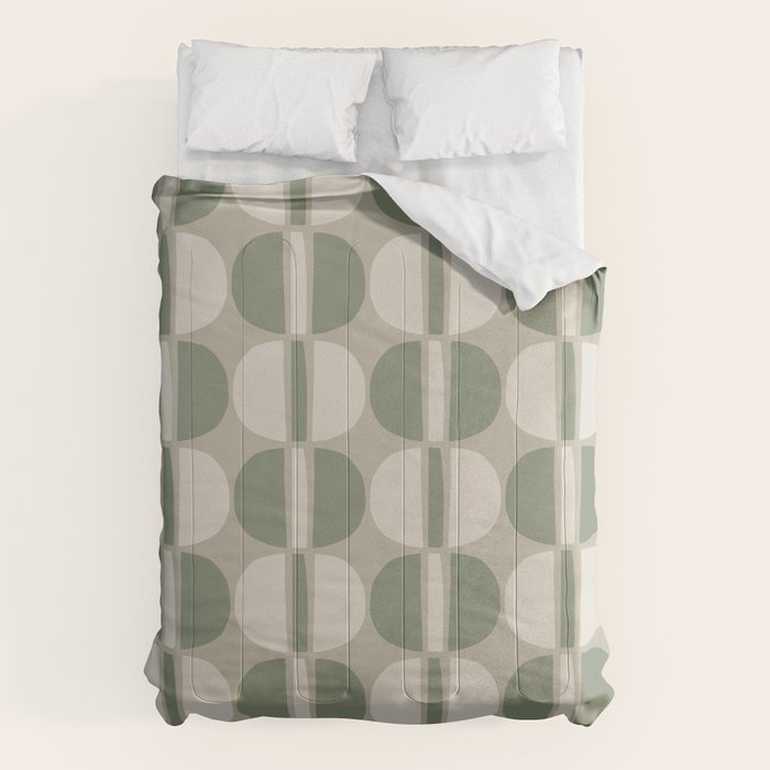Mid Century Modern Geometric Pattern 176 Sage Green and Beige Comforter Gallery Image 6
