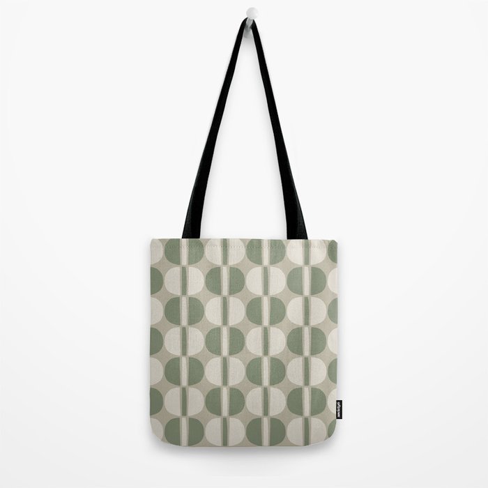Mid Century Modern Geometric Pattern 176 Sage Green and Beige Tote Bag Gallery Image 2