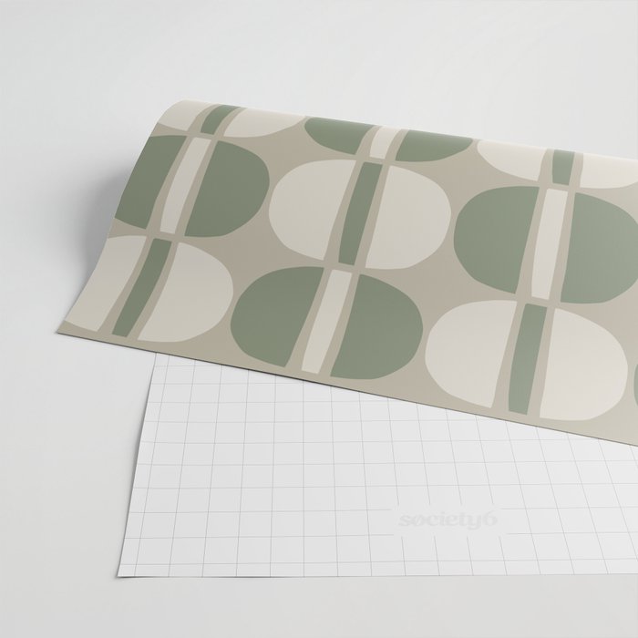 Mid Century Modern Geometric Pattern 176 Sage Green and Beige Wrapping Paper Gallery Image 2