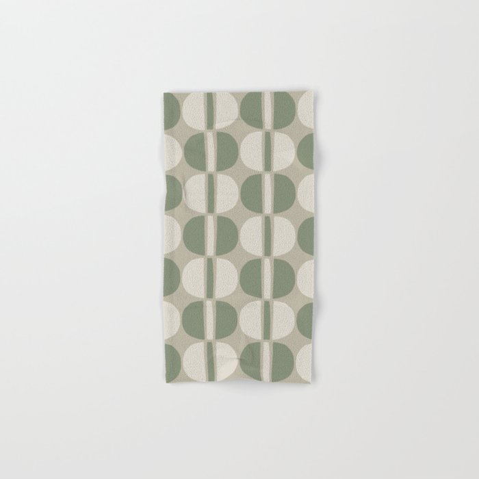 Mid Century Modern Geometric Pattern 176 Sage Green and Beige Bath Towel Gallery Image 1