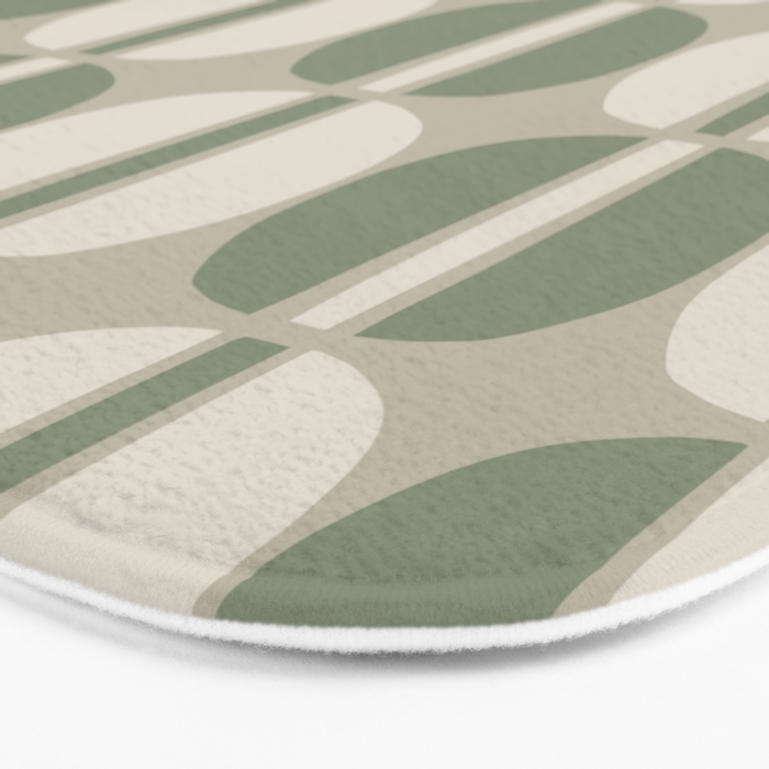 Mid Century Modern Geometric Pattern 176 Sage Green and Beige Bath Mat Gallery Image 3