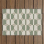 Mid Century Modern Geometric Pattern 176 Sage Green and Beige Outdoor Rug Gallery Image 1