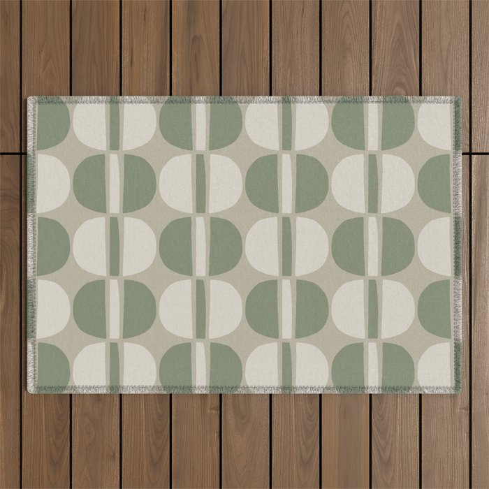 Mid Century Modern Geometric Pattern 176 Sage Green and Beige Outdoor Rug Gallery Image 1