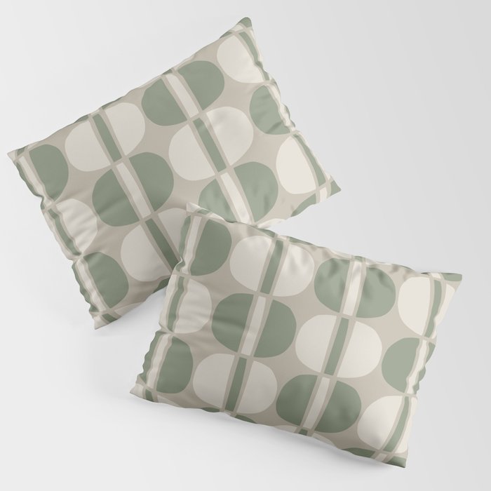 Mid Century Modern Geometric Pattern 176 Sage Green and Beige Pillow Sham Gallery Image 3