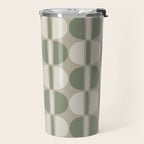 Mid Century Modern Geometric Pattern 176 Sage Green and Beige Travel Mug Gallery Image 2
