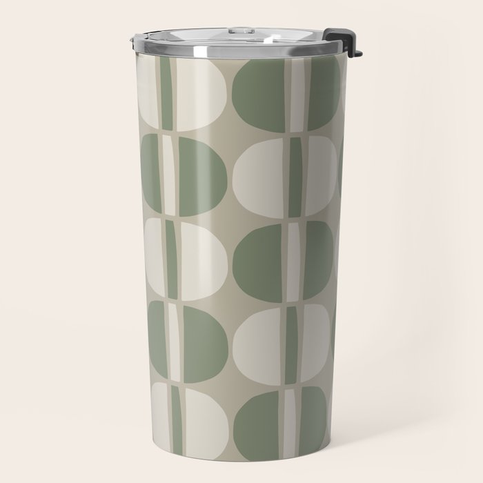 Mid Century Modern Geometric Pattern 176 Sage Green and Beige Travel Mug Gallery Image 2