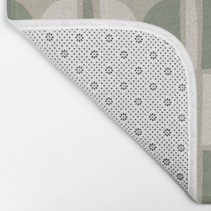 Mid Century Modern Geometric Pattern 176 Sage Green and Beige Bath Mat Gallery Image 2