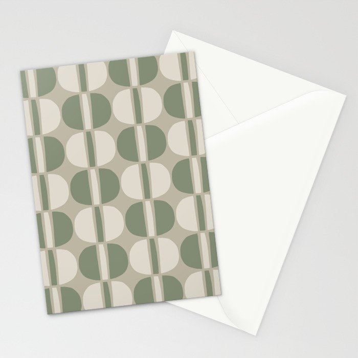 Mid Century Modern Geometric Pattern 176 Sage Green and Beige Stationery Card Gallery Image 2