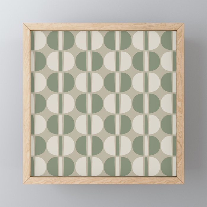 Mid Century Modern Geometric Pattern 176 Sage Green and Beige Mini Art Print Gallery Image 1