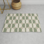 Mid Century Modern Geometric Pattern 176 Sage Green and Beige Rug Gallery Image 1