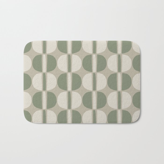 Mid Century Modern Geometric Pattern 176 Sage Green and Beige Bath Mat Gallery Image 1