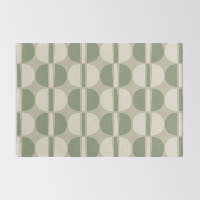 Mid Century Modern Geometric Pattern 176 Sage Green and Beige Rug Gallery Image 2