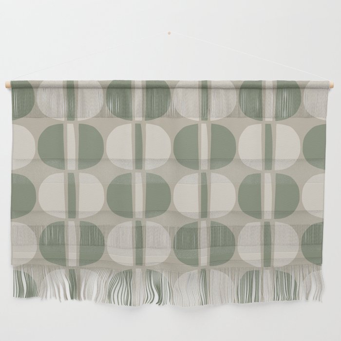 Mid Century Modern Geometric Pattern 176 Sage Green and Beige Wall Hanging Gallery Image 1