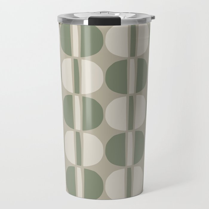 Mid Century Modern Geometric Pattern 176 Sage Green and Beige Travel Mug Gallery Image 1