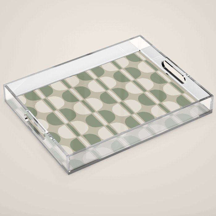 Mid Century Modern Geometric Pattern 176 Sage Green and Beige Acrylic Tray Gallery Image 1