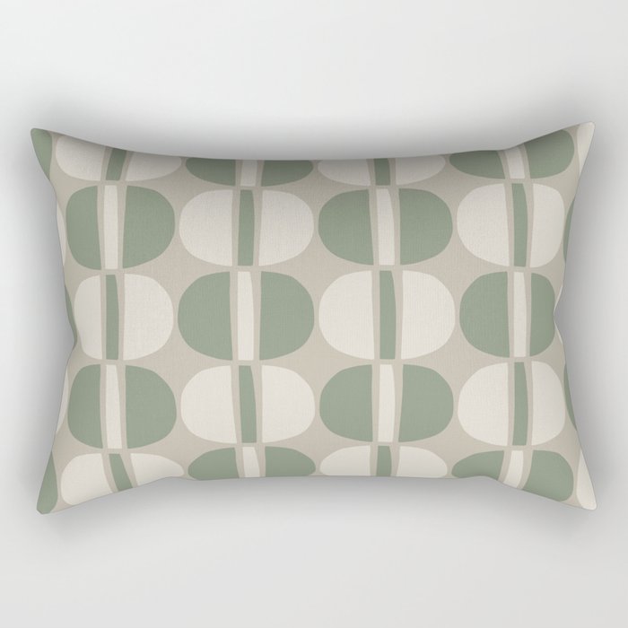 Mid Century Modern Geometric Pattern 176 Sage Green and Beige Rectangular Pillow Gallery Image 2