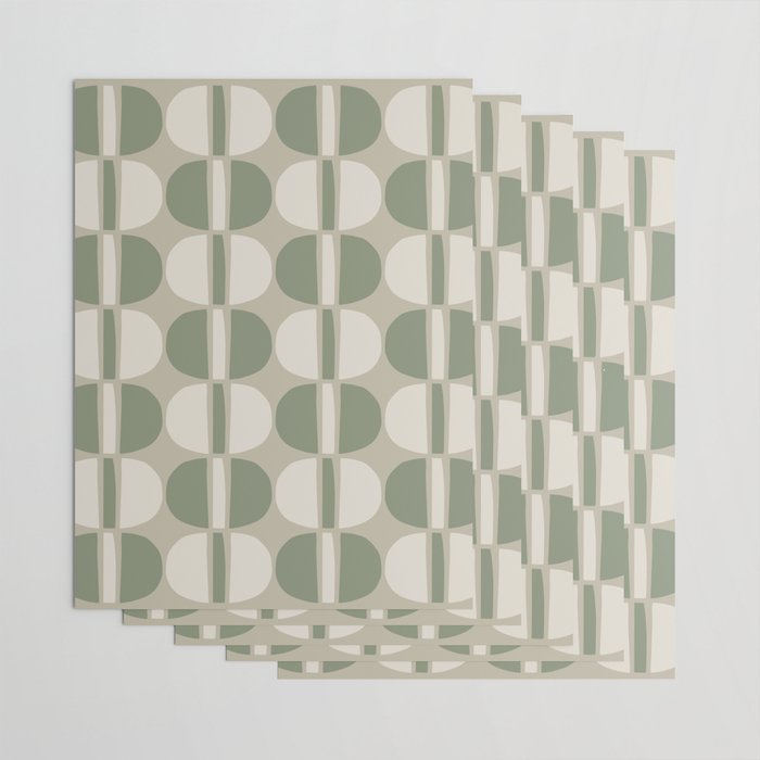 Mid Century Modern Geometric Pattern 176 Sage Green and Beige Wrapping Paper Gallery Image 3