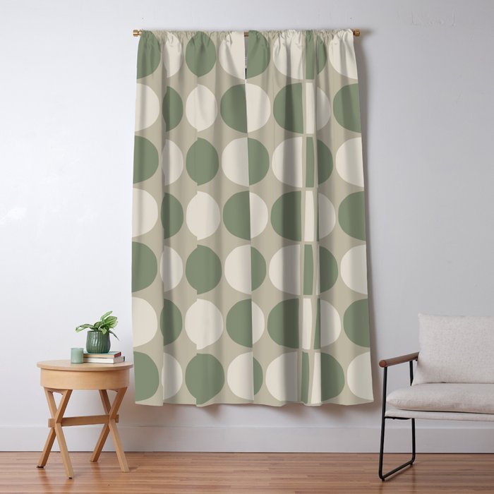 Mid Century Modern Geometric Pattern 176 Sage Green and Beige Window Curtain Gallery Image 5