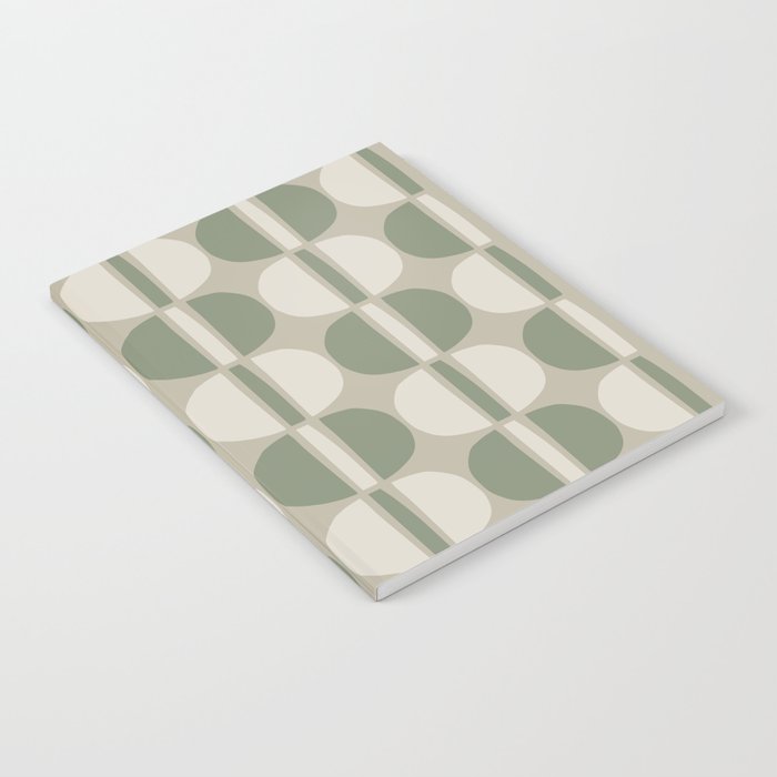 Mid Century Modern Geometric Pattern 176 Sage Green and Beige Notebook Gallery Image 2
