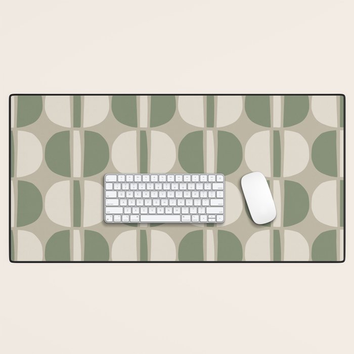 Mid Century Modern Geometric Pattern 176 Sage Green and Beige Desk Mat Gallery Image 1
