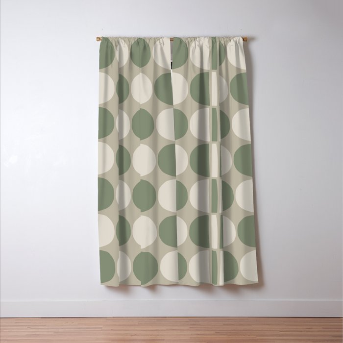 Mid Century Modern Geometric Pattern 176 Sage Green and Beige Window Curtain Gallery Image 3