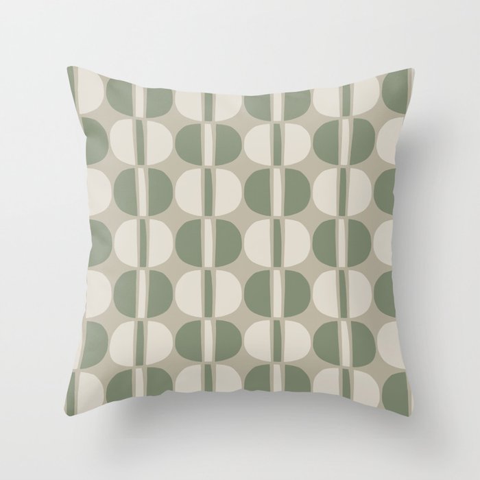 Mid Century Modern Geometric Pattern 176 Sage Green and Beige Throw Pillow Gallery Image 6