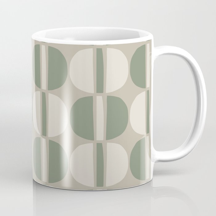 Mid Century Modern Geometric Pattern 176 Sage Green and Beige Coffee Mug Gallery Image 1