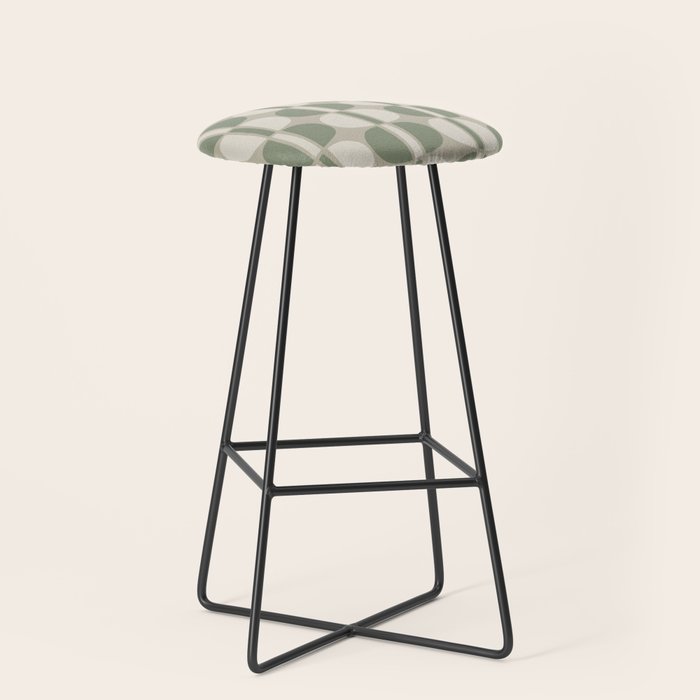 Mid Century Modern Geometric Pattern 176 Sage Green and Beige Stool Gallery Image 1