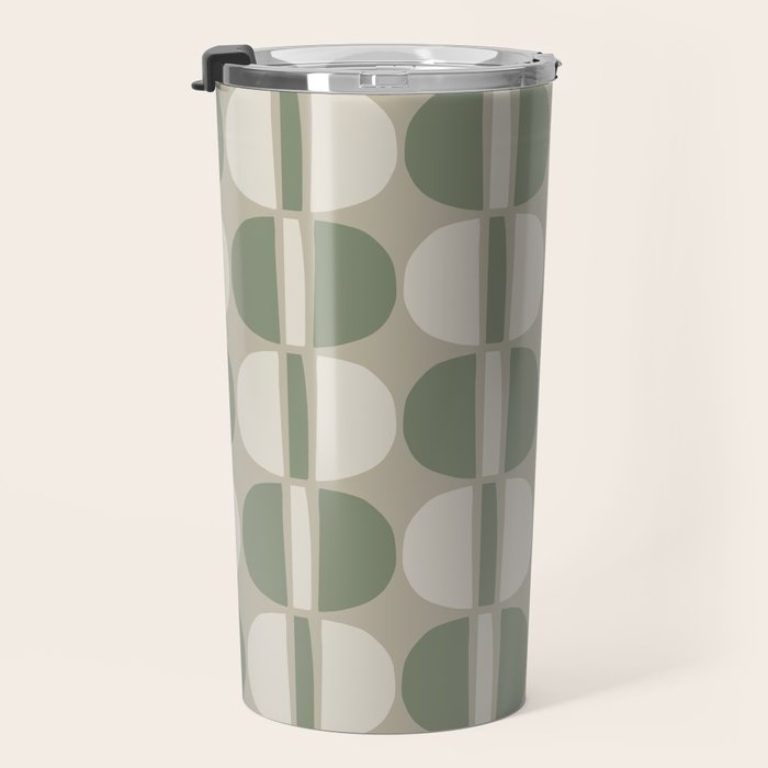 Mid Century Modern Geometric Pattern 176 Sage Green and Beige Travel Mug Gallery Image 3