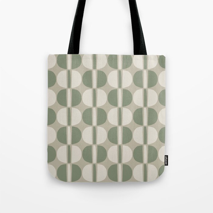 Mid Century Modern Geometric Pattern 176 Sage Green and Beige Tote Bag Gallery Image 1