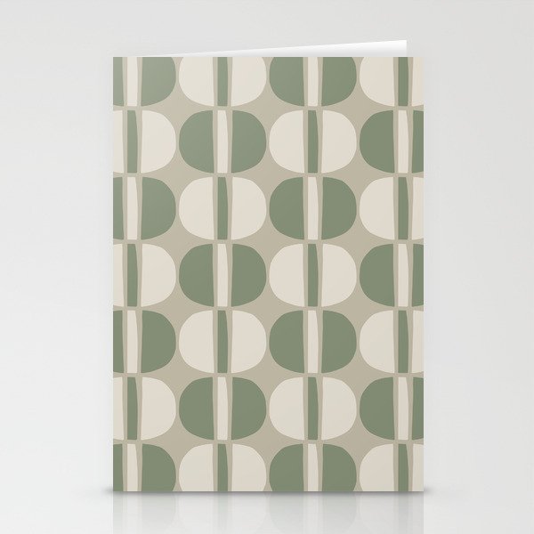 Mid Century Modern Geometric Pattern 176 Sage Green and Beige Stationery Card Gallery Image 1
